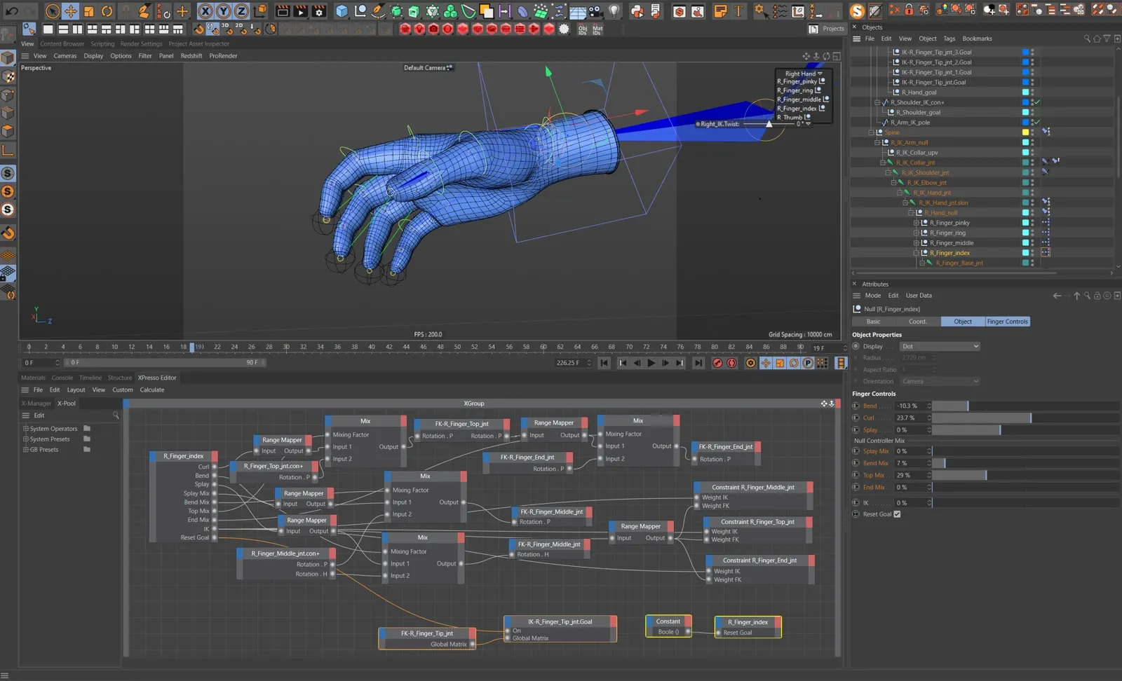 Finger rigging in Cinema 4D